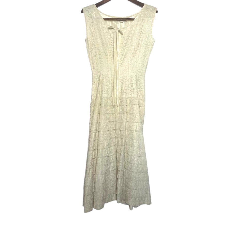 Vintage Alfred Werber 50's Lace Tiered Midi Dress Burlesque Cottage Prairie